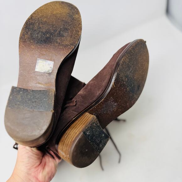 Lucky Brand Suede Fringe Western Boots Brown Mid-Calf Pull On Size 8 - Picture 6 of 11